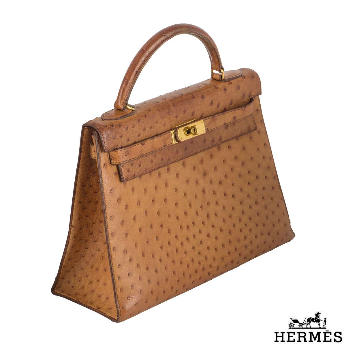 Kelly 32 ostrich handbag Hermès Brown in Ostrich - 25316385